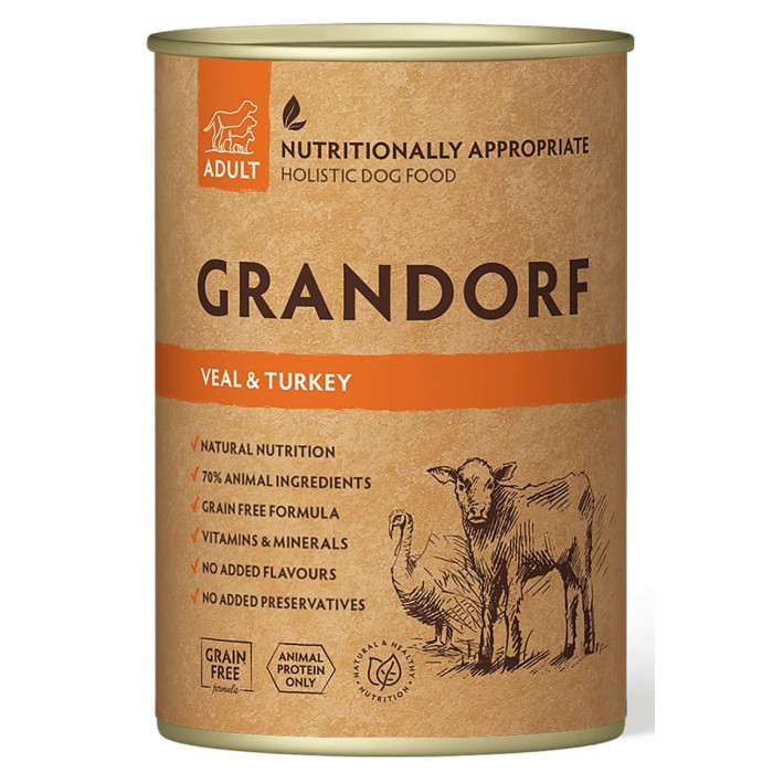 Вологий корм для дорослих собак Grandorf ADULT телятина з індичкою, 400 г