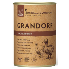 Вологий корм для дорослих собак Grandorf з качкою та індичкою, 400 г.